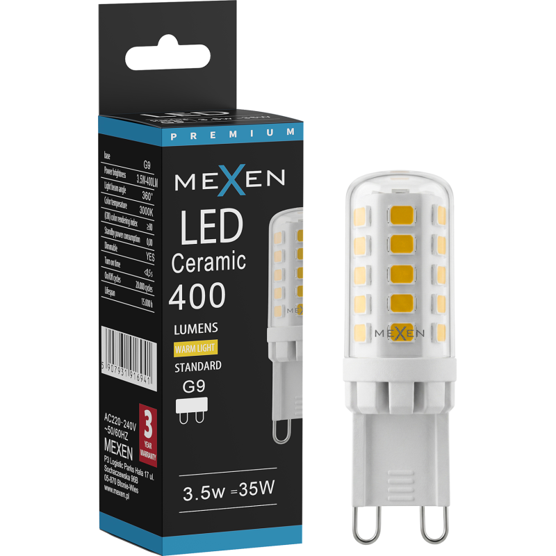 Mexen Aura Himmennettävä LED-lamppu G9, 3,5W, Lämmin - 3000K, 400 lm - L122-G9-0330-01