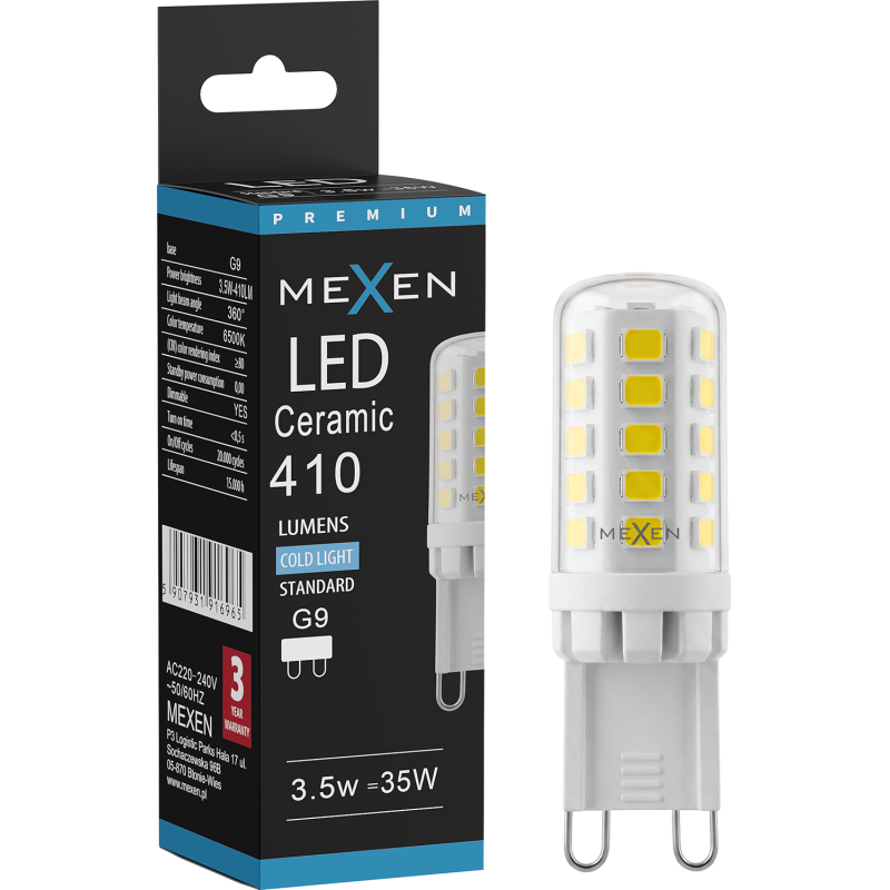 Mexen Aura Himmennettävä LED-lamppu G9, 3,5W, Kylmä - 6500K, 410 lm - L122-G9-0365-01