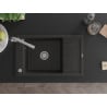 Mexen Elias fregadero de granito 1-cubeta con escurridor y grifo de cocina Duero, negro/dorado metálico - 6511-75-671600-00