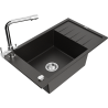 Mexen Elias granite single-bowl sink with drainer and Duero kitchen faucet, black/gold metallic - 6511-75-671600-00