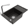 Mexen Elias granite sink single-bowl with drainer and Duero kitchen tap, black/golden metallic - 6511-75-671600-00