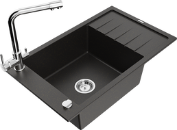 Mexen Elias granitdiskho med 1 kammare med avrinningsyta och köksblandare Duero, svart/guld metallik - 6511-75-671600-00