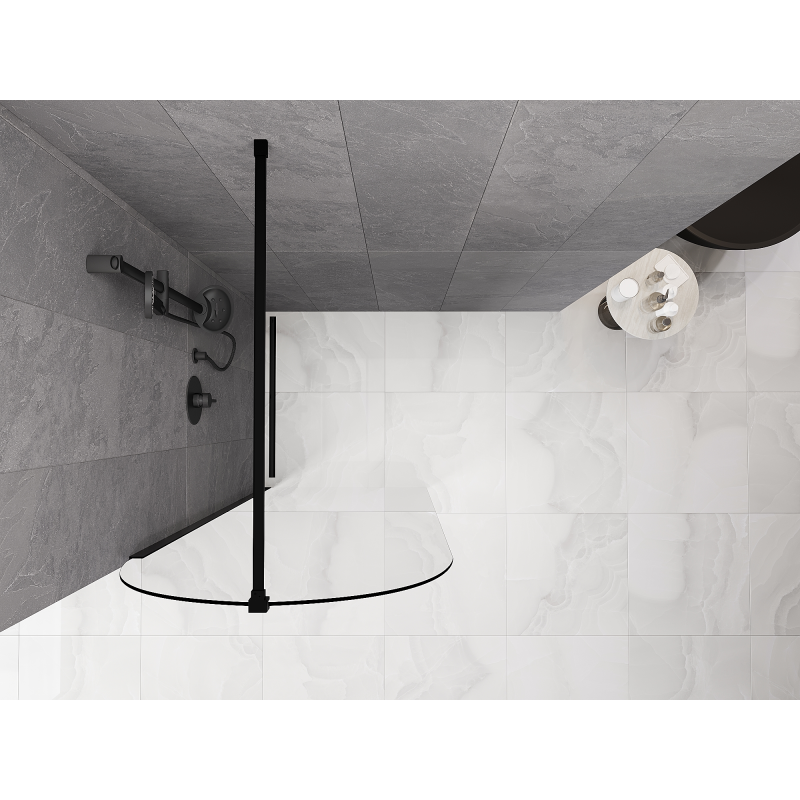Mexen Kioto-Q Walk-in shower wall 90 x 200 cm, transparent 8 mm, black - 800-090-101-70-00-Q