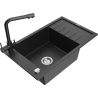 Mexen Elias fregadero de granito de 1 cubeta con escurridor y grifo de cocina Duero, negro/plata metálica - 6511-73-671600-70