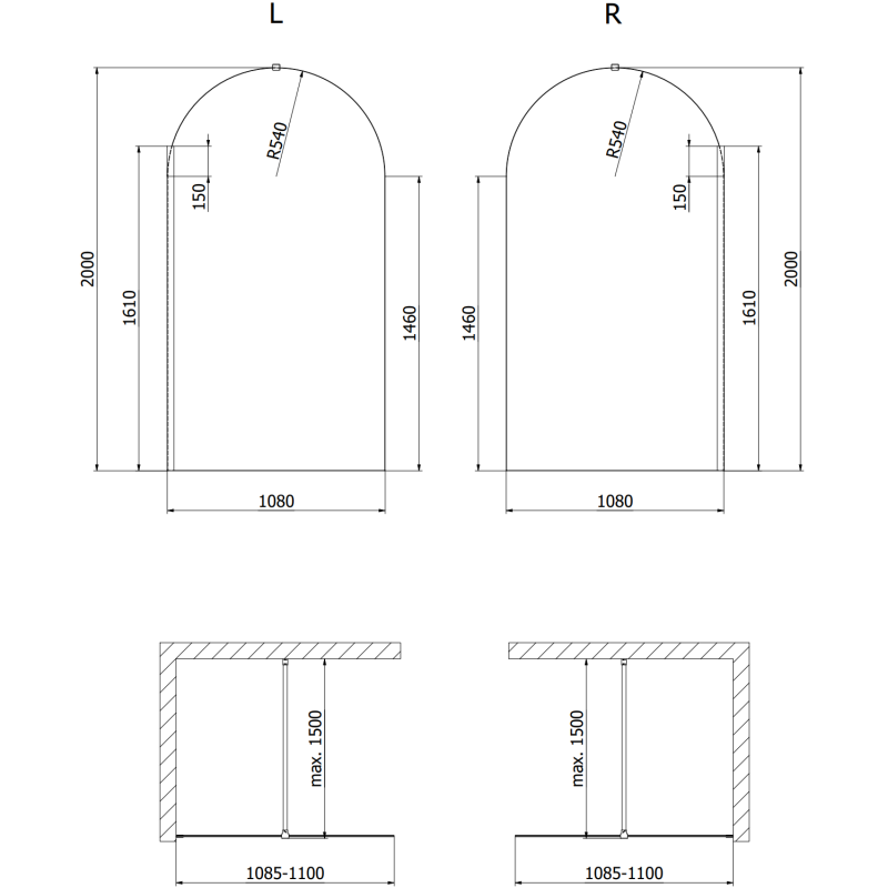 Mexen Kioto-Q ścianka prysznicowa Walk-in 110 x 200 cm, transparent 8 mm, gun metal - 800-110-101-95-00-Q
