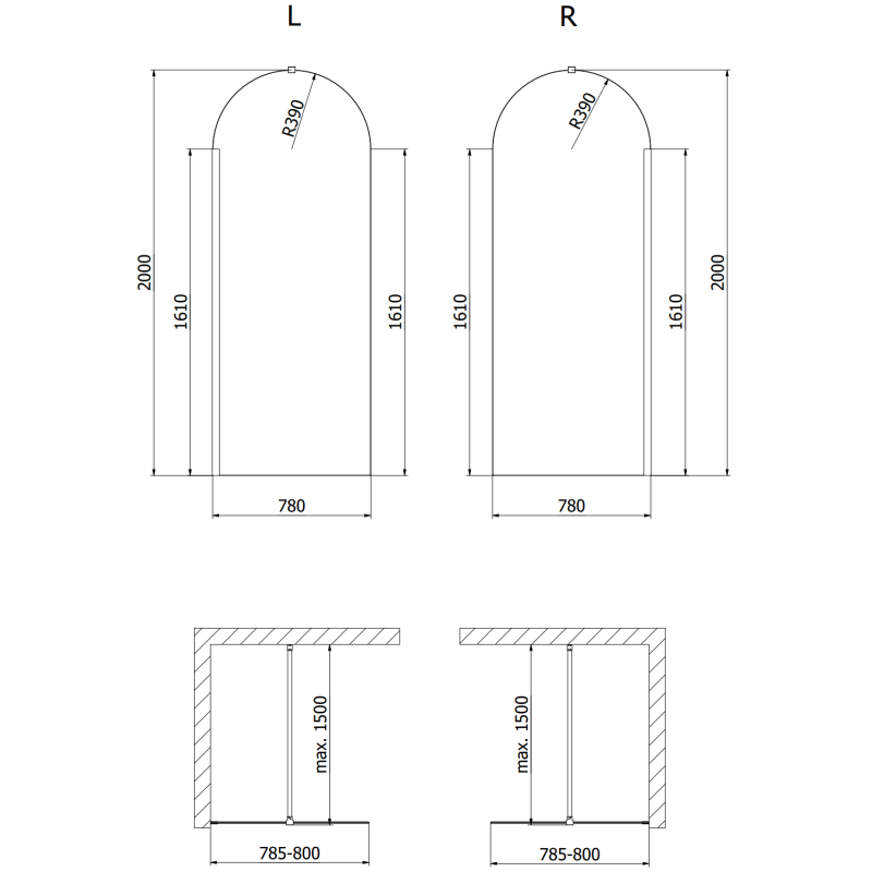 Mexen Kioto-Q ścianka prysznicowa Walk-in 80 x 200 cm, transparent 8 mm, nikiel szczotkowany - 800-080-101-97-00-Q