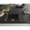 Mexen Elias granit gootsteen met 1 bak met afdruipgedeelte en keukenmengkraan Duero, zwart/goud metallic - 6511-75-671600-50