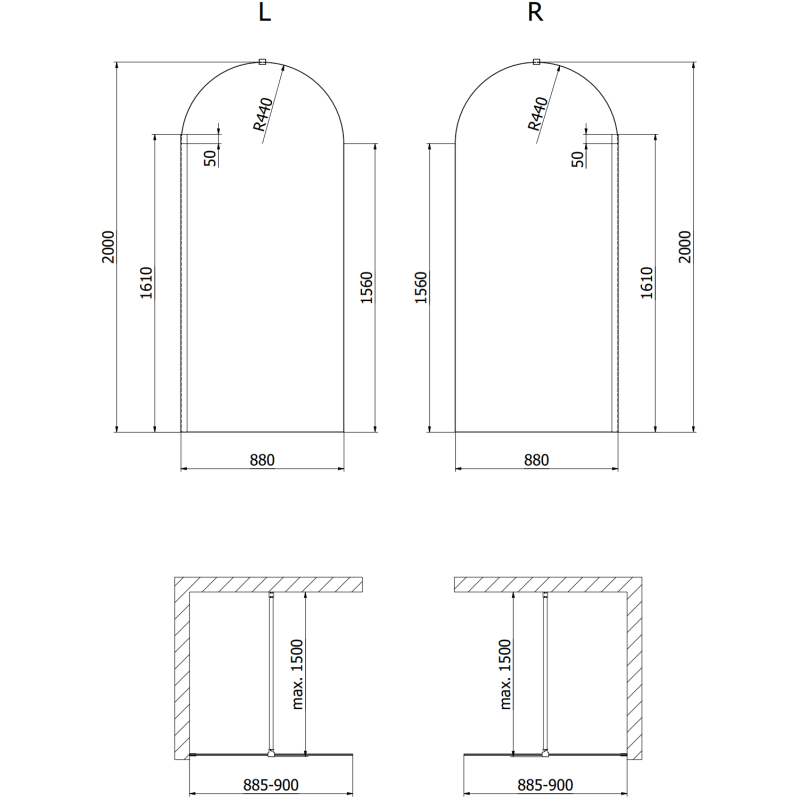 Mexen Kioto-Q ścianka prysznicowa Walk-in 90 x 200 cm, transparent 8 mm, nikiel szczotkowany - 800-090-101-97-00-Q