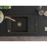Mexen Elias granieten spoelbak 1-baks met afdruiprek en keukenkraan Duero, zwart/gouden metallic - 6511-75-671600-50