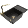 Mexen Elias granite kitchen sink 1-bowl with drainer and Duero kitchen faucet, black/gold metallic - 6511-75-671600-50