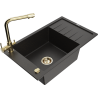Mexen Elias Granitspüle, 1-Becken mit Abtropffläche und Küchenarmatur Duero, schwarz/gold Metallic - 6511-75-671600-50