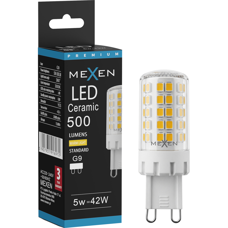 Mexen Aura Ampoule LED dimmable G9, 5W, Chaud - 3000K, 500 lm - L122-G9-0530-01
