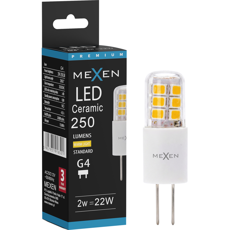 Mexen Oris LED-pirn G4, 2W, Soe - 3000K, 250 lm - L115-G4-0230-02
