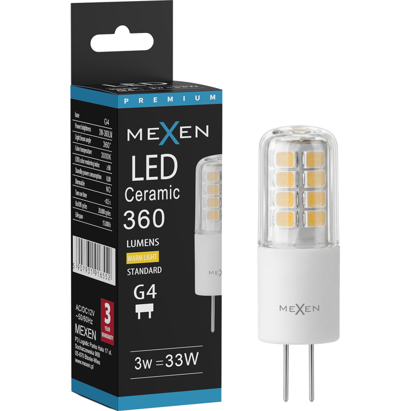 Mexen Oris żarówka LED G4, 3W, Ciepła - 3000K, 360 lm - L115-G4-0330-01