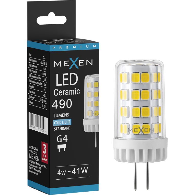 Mexen Oris LED-Birne G4, 4W, Kalt - 6500K, 490 lm - L115-G4-0465-01