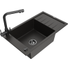 Mexen Elias fregadero de granito de 1 cubeta con escurridor y grifo de cocina Duero, negro/oro metalizado - 6511-75-671600-70-B