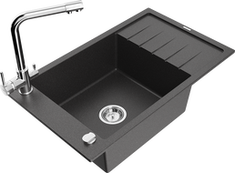 Mexen Elias graniittinen 1-kammioinen keittiöallas valutustasolla ja keittiöhanalla Duero, musta pilkullinen