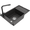 Mexen Elias granite sink 1-bowl with drainer and kitchen faucet Duero, black speckled - 6511-76-671600-70