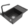 Mexen Elias granite sink with 1 bowl, drainer and Duero kitchen tap, black speckled - 6511-76-671600-70