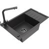 Mexen Elias fregadero de granito de 1 cubeta con escurridor y grifo de cocina Duero, negro moteado - 6511-76-671600-70-B