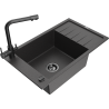Mexen Elias granite sink 1-bowl with drainer and Duero kitchen tap, black speckled - 6511-76-671600-70-B