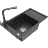 Mexen Elias 1-bowl Granite Sink with Drainer and Duero Kitchen Tap, Speckled Black - 6511-76-671600-76
