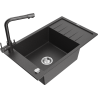 Mexen Elias fregadero de granito de 1 seno con escurridor y grifo de cocina Duero, negro moteado - 6511-76-671600-76