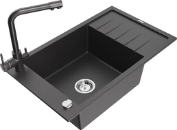 Mexen Elias fregadero de granito de 1 cubeta con escurridor y grifo de cocina Duero, negro con motas - 6511-76-671600-76