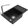 Mexen Elias granite sink, 1-bowl with drainer and Duero kitchen tap, black - 6511-77-671600-00