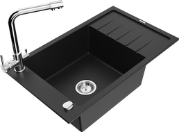 Mexen Elias fregadero de granito de 1 seno con escurridor y grifo de cocina Duero, negro - 6511-77-671600-00