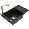 Mexen Elias granite sink 1-bowl with draining board and Duero kitchen tap, black - 6511-77-671600-50