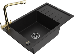 Mexen Elias fregadero de granito de 1 cubeta con escurridor y grifo de cocina Duero, negro - 6511-77-671600-50-B