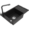 Mexen Elias fregadero de granito de 1 cubeta con escurridor y grifo de cocina Duero, negro - 6511-77-671600-70