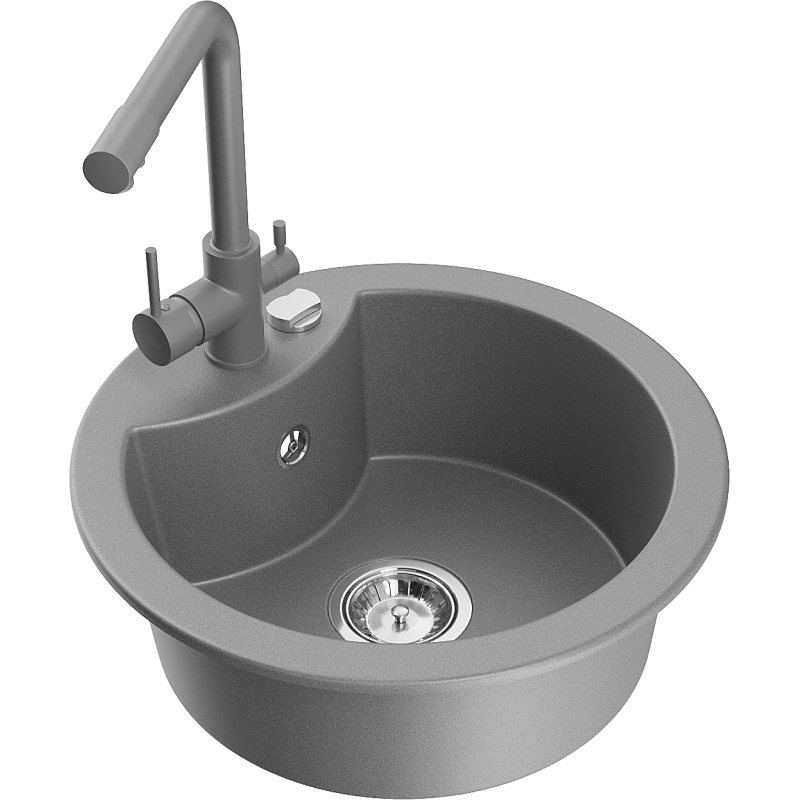 Mexen Diego lava-louça de granito de 1 câmara com torneira de cozinha Duero, cinza - 6512-71-671600-71