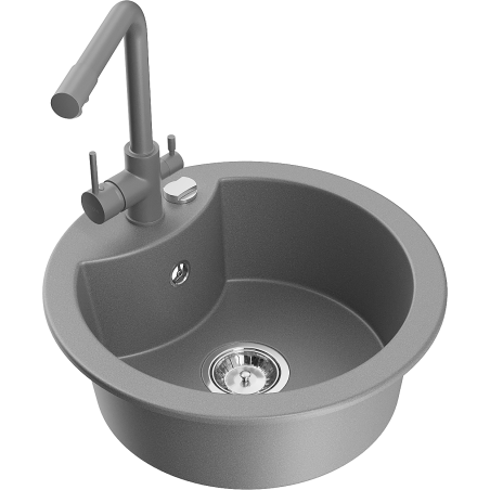 Mexen Diego fregadero de granito de 1 compartimento con grifo de cocina Duero, gris - 6512-71-671600-71