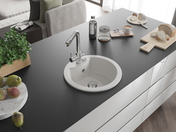 Mexen Diego 1-bowl granite kitchen sink with Duero tap, white - 6512-20-671600-00