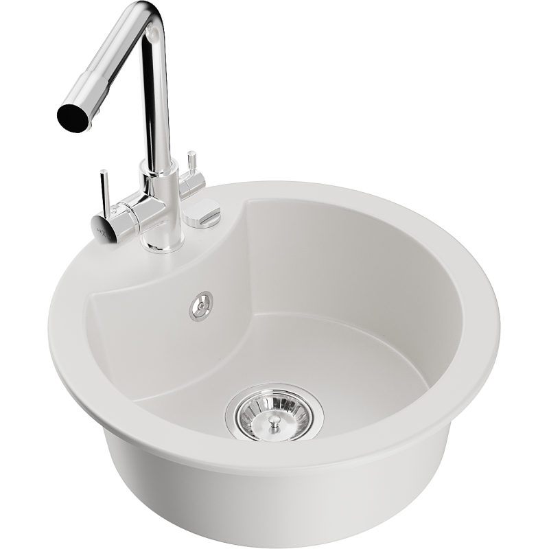 Mexen Diego lava-louça de granito de 1 cuba com torneira de cozinha Duero, branco - 6512-20-671600-00