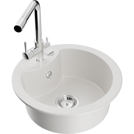 Mexen Diego granite kitchen sink 1-bowl with Duero kitchen faucet, white - 6512-20-671600-00