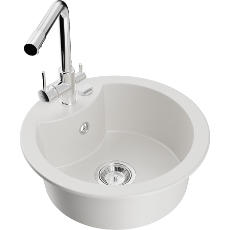 Mexen Diego lava-louça de granito de 1 cuba com torneira de cozinha Duero, branco - 6512-20-671600-00