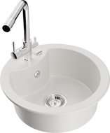 Mexen Diego 1-bowl granite kitchen sink with Duero tap, white - 6512-20-671600-00