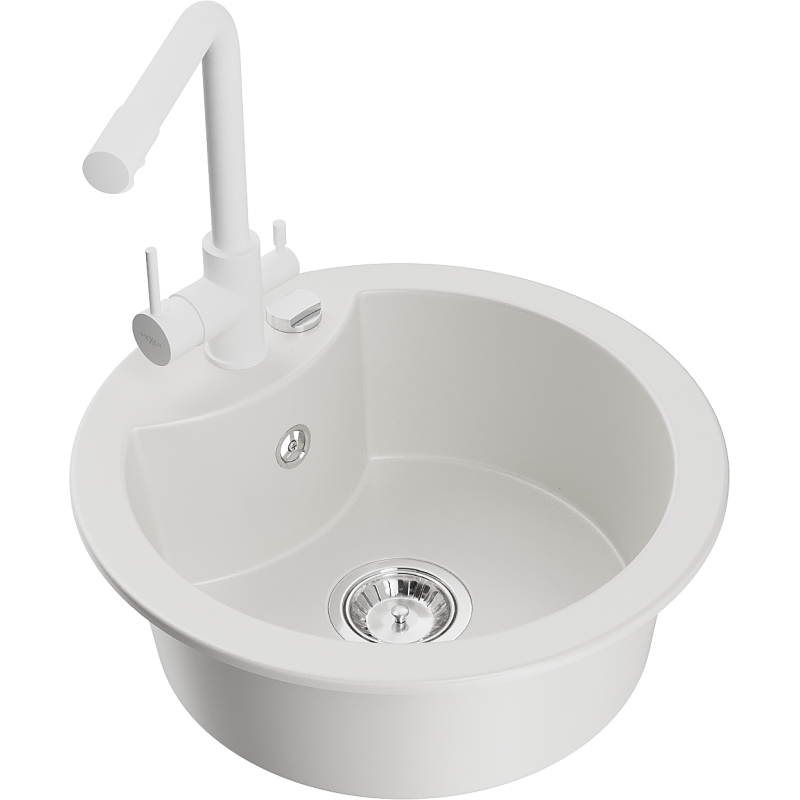 Mexen Diego fregadero de granito de 1 cubeta con grifo de cocina Duero, blanco - 6512-20-671600-20