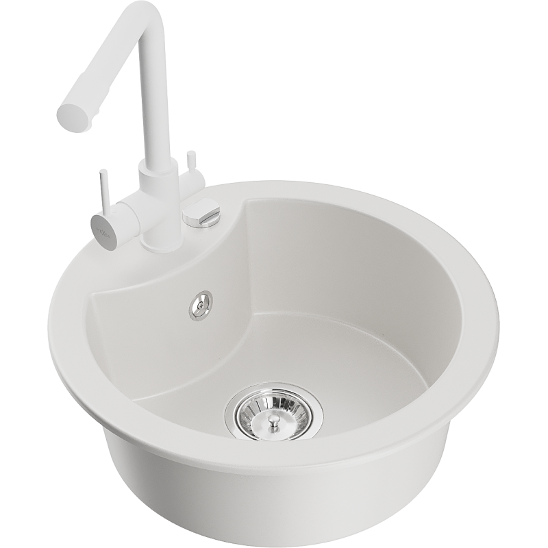 Mexen Diego single-bowl granite sink with Duero kitchen tap, white - 6512-20-671600-20