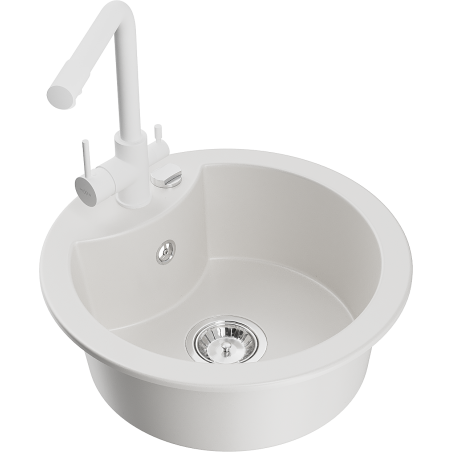 Mexen Diego fregadero de granito de 1 cubeta con grifo de cocina Duero, blanco - 6512-20-671600-20