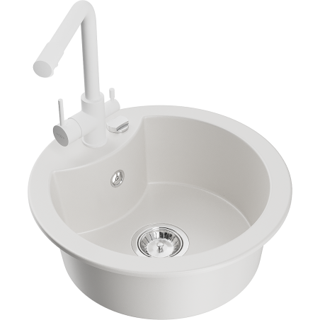 Mexen Diego single-bowl granite sink with Duero kitchen tap, white - 6512-20-671600-20