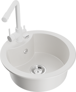 Mexen Diego single-bowl granite sink with Duero kitchen tap, white - 6512-20-671600-20