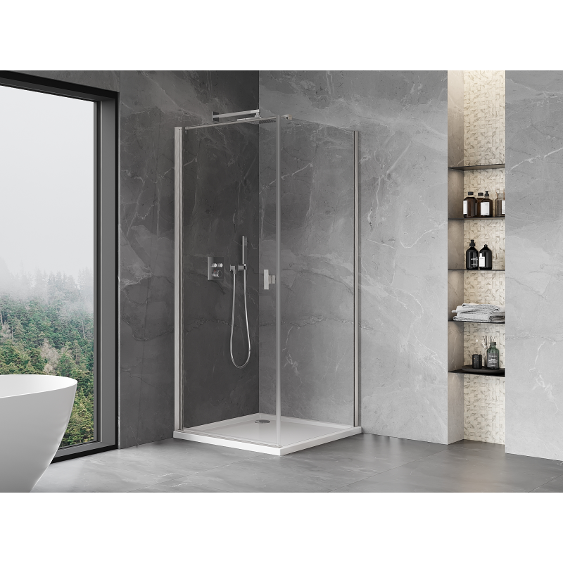 Mexen Mist-B cabina doccia battente 90 x 90 cm, trasparente, nichel spazzolato - 8A2T-090-090-97-00