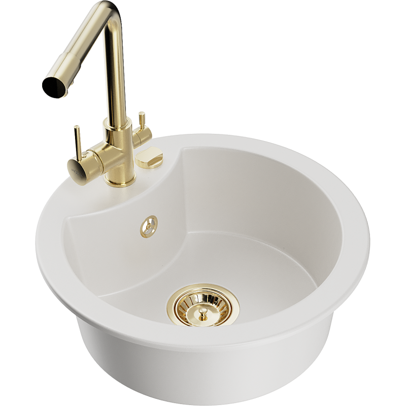 Mexen Diego fregadero de granito de 1 seno con grifo de cocina Duero, blanco - 6512-20-671600-50