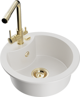 Mexen Diego 1-Bowl Granite Sink with Duero Kitchen Tap, White - 6512-20-671600-50