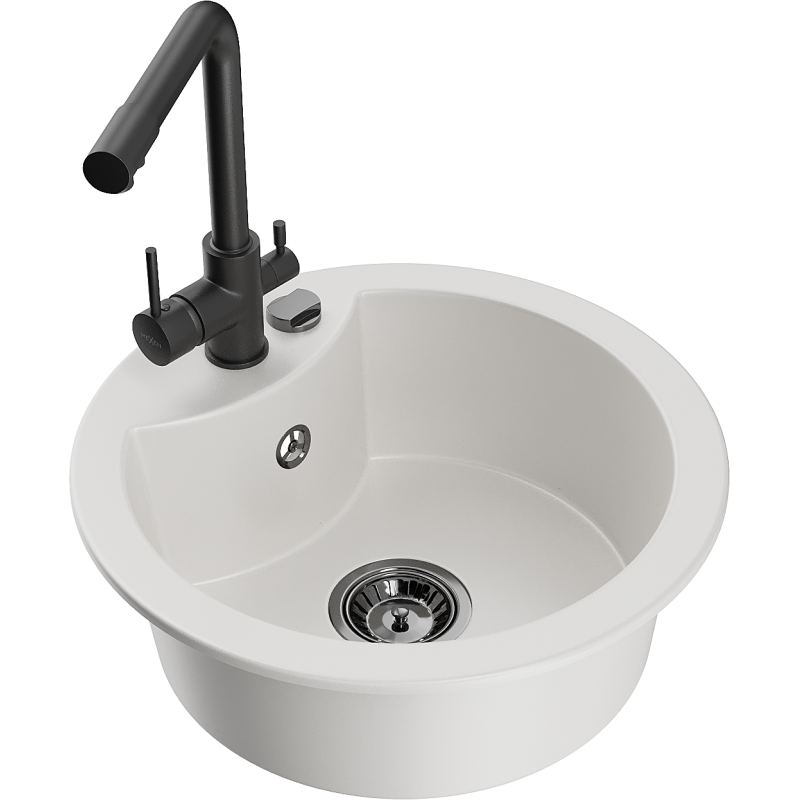 Mexen Diego granitno pomivalno korito z 1 prekatom in kuhinjsko armaturo Duero, belo - 6512-20-671600-70