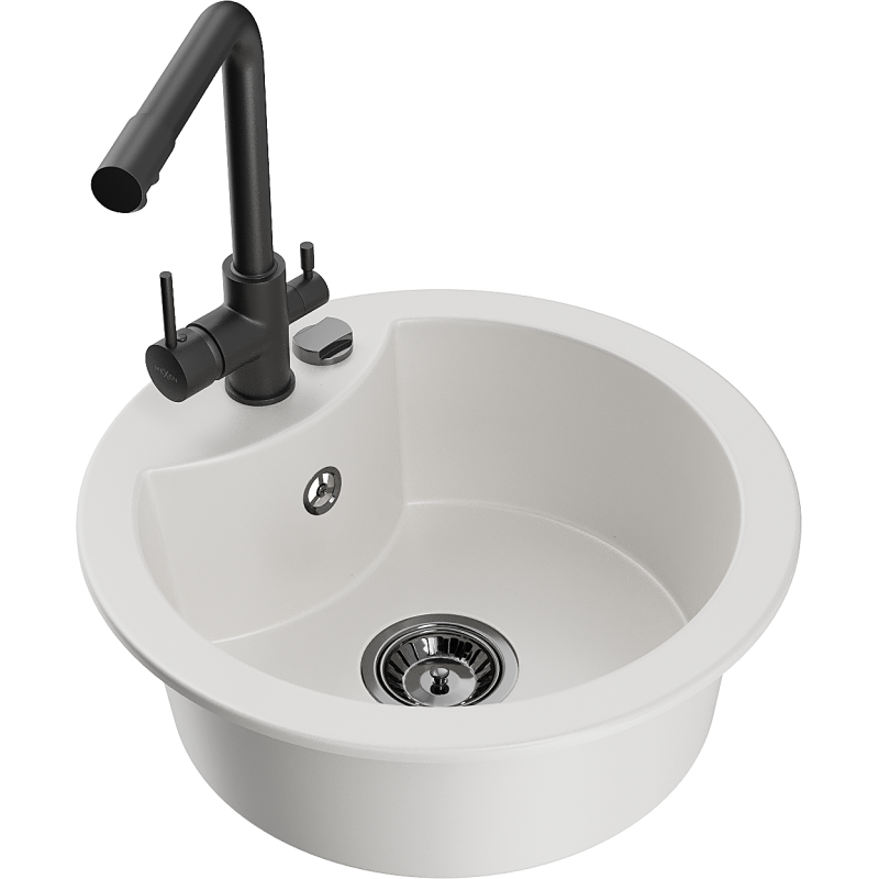 Mexen Diego Single-Bowl Granite Sink with Duero Kitchen Tap, White - 6512-20-671600-70